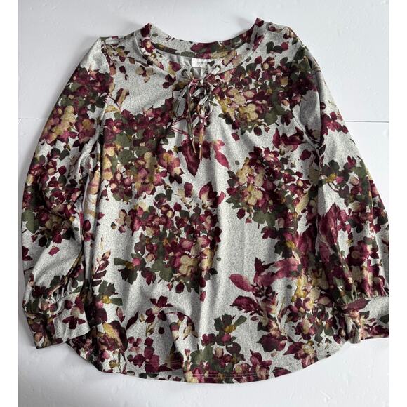 Skye 's The Limit Tops - Skye’s The Limit Petite Floral Top Womens PXL Lace Up Long Sleeve Knit Blouse
